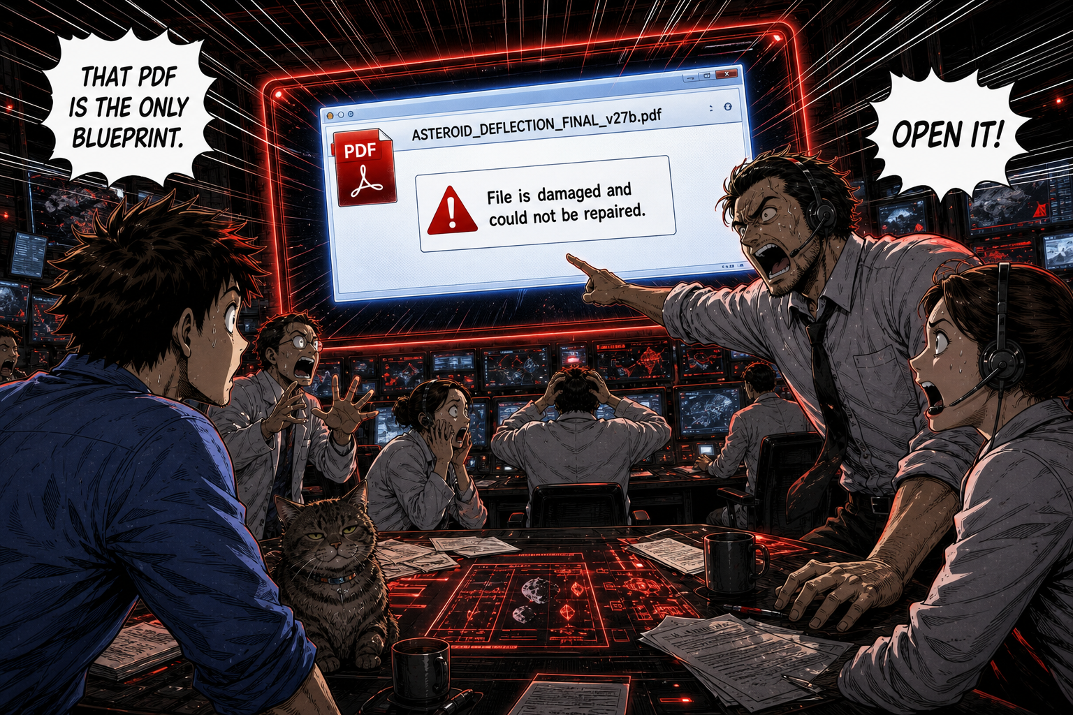 Mission control discovers that the only asteroid deflection blueprint is a damaged PDF.